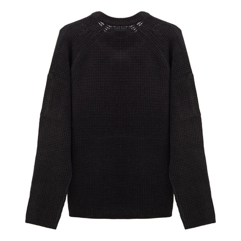 C.P. Company Knitwear Crewneck in Chenille Cotton Black 999 17CMKN040A Degli Uberti